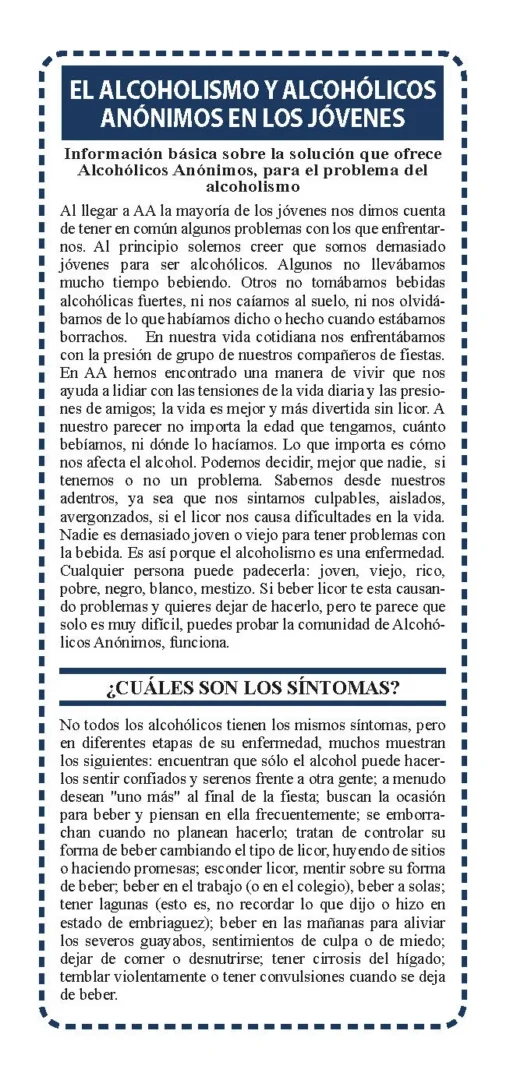 Plegable El Alcoholismo y Alcoholicos Anonimos en los Jovenes 100